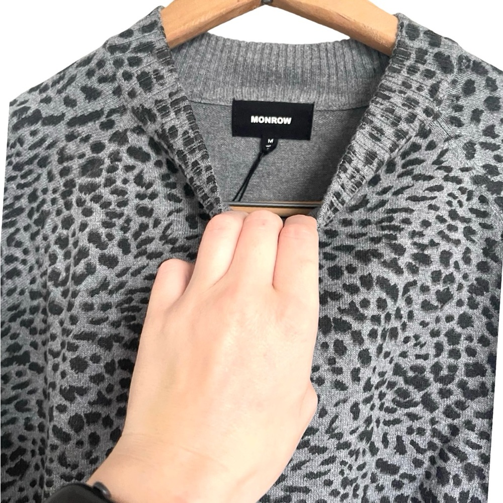 MONROW M Black Gray Leopard Mock Neck Long Sleeve Cotton Cashmere Sweater - Picture 6 of 6